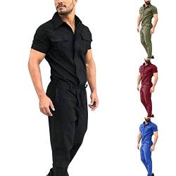 KAIXLIONLY Herren Frühjahr Sommer Einfarbig Kurzarm Jumpsuit Tooling Lace-up Zipper Strampler Hose mit Taschen Männer Hausanzug Overall Bodysuit Trainingsanzug von KAIXLIONLY