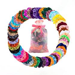 Scrunchies-Haarbänder, Leuchtende Farben, 60 Atmungsaktive Haargummis aus Weichem Samt für den Alltag (60 Stück) von KAKAKE