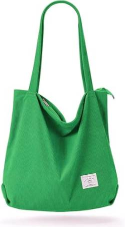 KALIDI Damen-Handtasche aus Cord, mit Reißverschluss, lässig, große Kapazität, Schultertasche mit Taschen, B-grün von KALIDI FANCY FOREST