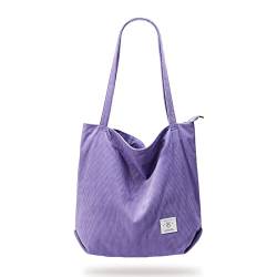 KALIDI Damen-Handtasche aus Cord, mit Reißverschluss, lässig, große Kapazität, Schultertasche mit Taschen, violett von KALIDI FANCY FOREST