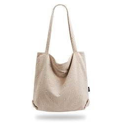 Kalidi Damen-Handtasche aus Kord, mit Reißverschluss, legere Handtasche, große Kapazität, Schultertasche mit Taschen, Weißes Blatt, Large von KALIDI FANCY FOREST