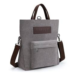 KALIDI Canvas Damen Umhängetasche Rucksack 2 in 1 Groß Crossbody Tasche Handtasche Damen Mehrzweck Schultertasche Hobo Tasche für Arbeit Schule Büro Shopper Reise Outdoor,Grau von KALIDI