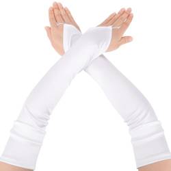 2 Stück Damen Lange Handschuhe, Langarm-Handschuhe Cosplay-Handschuhe lange Satin-Fingerlose Handschuhe fingerlose Über-Ellenbogen-Handschuhe lange Opernhandschuhe für Damen Hochzeitskleid (Weiß) von KALIONE