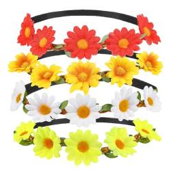 4 Stück Blumen Haarband, Blumengirlande mehrfarbig Sonnenblumen Haarband für Mädchen Frauen Braut-Haarband elastisches Blumen-Haarband für Party Strand Geburtstagsfeier (4 Farben) von KALIONE