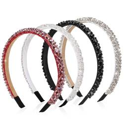 4 Stück Kristall-Strass-Stirnbänder für Damen und Mädchen, rutschfest, vierreihig, Bling-Perlen-Haarbänder, glitzernde Haarreifen, Haar-Accessoires von KALIONE