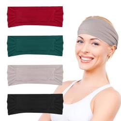 4 Stück Stirnbänd Damen Sport, Workout-Yoga-Stirnbänder Übungs-Stirnbänder für Frauen Haargummi Kopfbänder für Frauen elastische Haarbänd Damen für Yoga Sport Laufen Stirnbänder von KALIONE