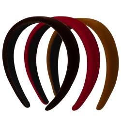 Breite Stirnbänder für Damen, Samt, weich, Vintage-Stil, elastisches Band für Damen und Mädchen, rutschfestes Haarband, Haar-Accessoires, modische Stirnbänder (3 Stück/Schwarz/Braun/Kaffee) von KALIONE