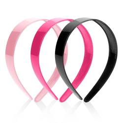 Haarreifen Damen, 3 Stück Kunststoff Stirnband mit Zähnen, 2,5 cm Hartplastik Haarband, Einfarbiges Bastel Stirnband, Rutschfestes Bastel Haarband für Frauen und Mädchen(Rosa, Rosenrot, Schwarz) von KALIONE