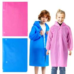 KALIONE 2 Stück Regenponcho Kinder, Kinder Regenmantel für Mädchen Jungen, Wiederverwendbar Regenmantel, Regenponchos mit Kapuze für Radfahren im Freien, Reisen, Bergsteigen, Wandern(Farbe 1) von KALIONE