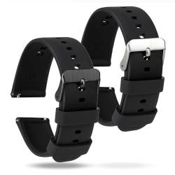 KALIONE 2 Stück Silikon-Uhrenarmbänder, Schnellverschluss-Ersatz-Uhrenarmbänder aus weichem Gummi, Uhrenarmbänder für Männer und Frauen (20 mm, schwarz) von KALIONE