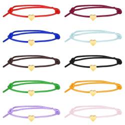 KALIONE Herz Freundschaftsarmband, 10 Stück Armbänder Mädchen, Größenverstellbar Frauen Mädchen Bracelet, Paar Armband, Damenarmbänder in 10 Farben, Gastgeschenk Teenager von KALIONE