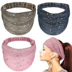 Pailletten-Stirnbänder, 3 Stück Bling-Stirnbänder, Atmungsaktive Glitzer-Stirnbänder, Yoga Sport Haarband, Vielseitig Stirnband Damen(Rosa, Blau, Gold) von KALIONE