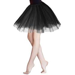 Tutu Damen Schwarz, Damen Teen Tüll Tutu Rock klassisch elastisch 3-lagig Tüll-Tutu-Rock für Anziehpartys Ballett Tanzen für Frauen Teenager Mädchen (Schwarz) von KALIONE