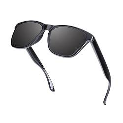 KALIYADI Klassische rechteckige Sonnenbrille für Männer und Frauen, polarisierende Sonnenbrille mit UV-Schutz(Glänzende schwarze Rahmen graue Linse) von KALIYADI