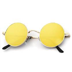 KALIYADI Premium Runde Sonnenbrille für Frauen Männer stilvolle polarisierte Kreis Sonnenbrille Retro Brille zum Autofahren mit UV 400 Schutz (Golden/Gelb) von KALIYADI