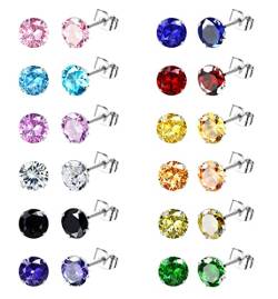 KALVICA 12 Paar Edelstahl CZ Ohrstecker für Damen Birthstone Ohrstecker Set Rund Ohrstecker für Frauen Ohrringe Piercing Brilliant Geschnittene Runde Zirkonia Ohrstecker 3MM 5MM 7MM von KALVICA