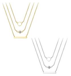 KALVICA 2 Pcs Geschichteten Choker Halskette für Frauen Mädchen, Einstellbar Lang Anhänger Halskette, Mehrschichtige Kette Halskette Set, Böhmische Halskette, Silber und Gold von KALVICA