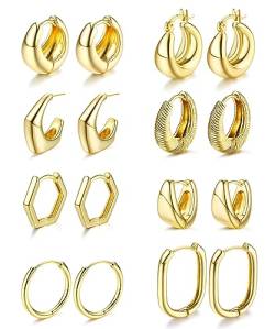 KALVICA 6/8/9 Paare Creolen Gold Ohrringe für Damen Mädchen 14K Vergoldet Kleine Twisted Huggie Creolen Set Mode Chunky Ohrringe Gold von KALVICA