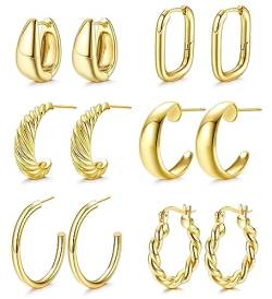 KALVICA 6/8/9 Paare Creolen Gold Ohrringe für Damen Mädchen 14K Vergoldet Kleine Twisted Huggie Creolen Set Mode Chunky Ohrringe Gold von KALVICA