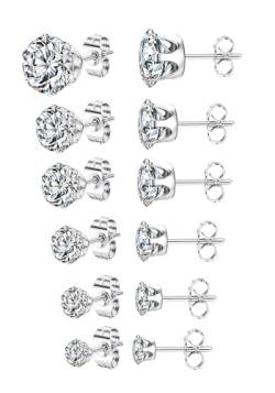 KALVICA 6 Paare Silber Edelstahl Ohrstecker für Damen Herren Zirkonia Ohrstecker Ohrringe Set Hypoallergene Knorpel Tragus Ohrstecker Schmuck Geschenke 3-8mm von KALVICA