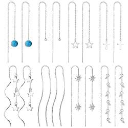 KALVICA 8 Paar Einfädler Ohrringe für Frauen Edelstahl langkettige Ohrringe Kette Quaste Ohrringe Mondstein Double Twist Wave Baumeln Tropfen Kette Ohrringe Set von KALVICA