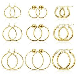 KALVICA 9 Paar Creolen Hoop Ohrringe für Damen Mädchen, Creolen Silber Gold, Ohrringe Set 8mm 10mm 12mm von KALVICA