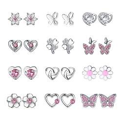 KALVICA Kleine Ohrstecker Set für Damen Mädchen Hypoallergene Ohrstecker Herz Regenbogen Blume Schmetterling Daisy Zirkonia Ohrringe Tragus Knorpel Piercing Ohrringe Set von KALVICA