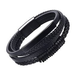 KALVICA Männer Armband Leder Armreif Schwarz für Herren Geflochten Leder Armband Breites Lerderarmband Mit Magnet Verschluss Geschenke für Männer von KALVICA