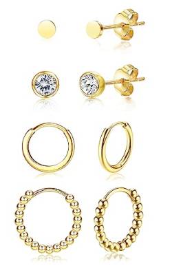 KALVICA Ohrringe Silber 925 für Damen Mädchen Creolen Ohrstecker Set 4 Paare Ohrringe Set Ohrringe Silber Creolen Rosegold Ohrstecker Gold 3/5mm Ohrstecker, 10/12mm Creolen Ohrringe von KALVICA