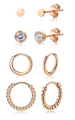 KALVICA Ohrringe Silber 925 für Damen Mädchen Creolen Ohrstecker Set 4 Paare Ohrringe Set Ohrringe Silber Creolen Rosegold Ohrstecker Gold 3/5mm Ohrstecker, 10/12mm Creolen Ohrringe von KALVICA