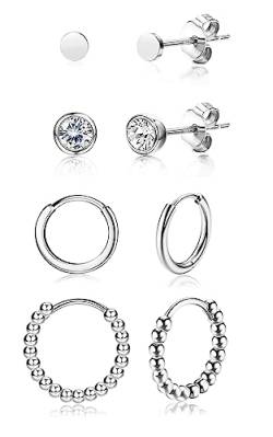 KALVICA Ohrringe Silber 925 für Damen Mädchen Creolen Ohrstecker Set 4 Paare Ohrringe Set Ohrringe Silber Creolen Rosegold Ohrstecker Gold 3/5mm Ohrstecker, 10/12mm Creolen Ohrringe von KALVICA