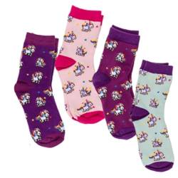 KAMACA 4er Set Magische Socken für Kinder Kindersocken mit Baumwolle Party Mitgebsel Kindergeburtstag Magic Socks (4er Set Kindersocken Comic Einhorn) von KAMACA