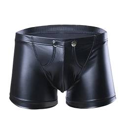 KAMEIMEI Herren Leder Boxershorts Lack glänzend Optik Höschen Lackleder Latex Kurze Hose Badehose Clubwear Boxer Ouvert Shorts Long Pants Penisloch Unterhose Einfarbig Leder Hose von KAMEIMEI