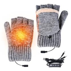 KAMEUN Beheizbare Handschuhe für Damen und Herren, Thermo Handschuhe mit Heizung, Heated Gloves mit USB Handwärmer, Halbfinger Strickhandschuhe für Drinnen und Draußen von KAMEUN
