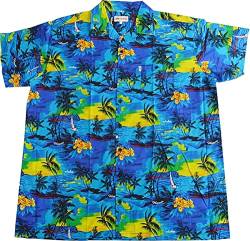 KAMRO Übergrößen Kurzarm-Herren-Hawaiihemd Blau/Gelb/Grün 10XL von KAMRO