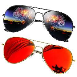 KANASTAL 2er Set Sonnenbrille Herren und Damen Verspiegelt Orange-Rot und Polarisiert Matt Schwarz mit Premium Metallrahmen UV400 Schutz Sonnenbrille Zwei von KANASTAL