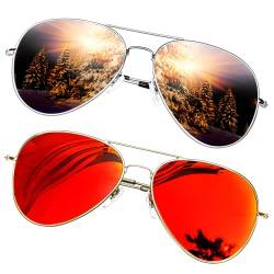 KANASTAL 2er Set Sonnenbrille Herren und Damen Verspiegelt Orange-Rot und Polarisiert Schwarz mit Premium Metallrahmen UV400 Schutz klassisch Sonnenbrille Zwei von KANASTAL