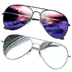KANASTAL 2er Set Sonnenbrille Herren und Damen Verspiegelt Silber und Polarisiert Schwarz mit Premium Metallrahmen UV400 Schutz klassisch Sonnenbrille Zwei von KANASTAL