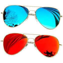 KANASTAL 2er Set Sonnenbrille Herren und Damen Verspiegelt mit Premium Metallrahmen Sonnenbrillen Rote und Sonnenbrillen Blaue UV400 Schutz von KANASTAL