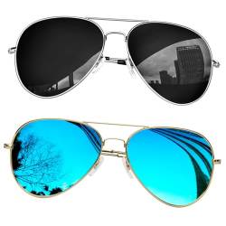 KANASTAL 2er Set Sonnenbrille Herren und Damen Verspiegelt mit Premium Metallrahmen Sonnenbrillen Schwarz und Sonnenbrillen Blaue UV400 Schutz von KANASTAL