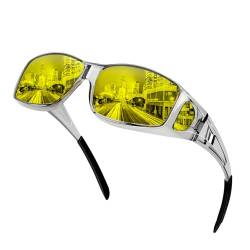 KANASTAL Nachtfahrbrille für Brillenträger Überziehbrille Herren und Damen Gelb Gläser Anti Blendung Auto Brille Fahrrad Überbrille von KANASTAL