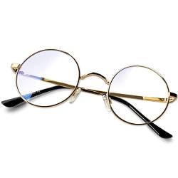KANASTAL Runde Brille Herren Retro Blaulichtfilter Brillen Computer Gaming Brillen Anti Müdigkeit Lesebrille mit UV Schutz Gold von KANASTAL