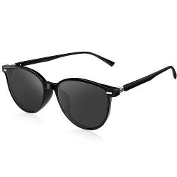 KANASTAL Sonnenbrille Damen Polarisiert Schwarz Gläser Retro Vintage Cateye Stil Sonnenbrillen für Frauen schmales Gesicht mit UV400 Schutz von KANASTAL