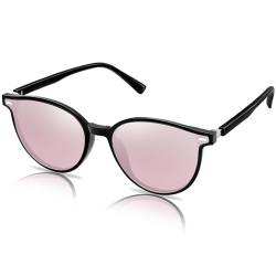 KANASTAL Sonnenbrille Damen Verspiegelt Rosa Gläser Retro Vintage Cateye Stil Sonnenbrillen für Frauen schmales Gesicht mit UV400 Schutz von KANASTAL