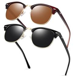 KANASTAL Sonnenbrille Halbrahmen Polarisiert für Herren und Damen Glänzend Schwarz+Braun Klassisch Retro Gold Rahmen Brille UV400 Schutz von KANASTAL