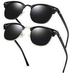 KANASTAL Sonnenbrille Halbrahmen Polarisiert für Herren und Damen Glänzend Schwarz Gold Rahmen Brille und Matt Schwarz Rahmen Sonnenbrillen von KANASTAL