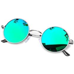 KANASTAL Sonnenbrille Herren Rund Grün Runde Rave Brille Polarisiert Steampunk Vintage Sonnenbrille 90er Style UV Schutz für Fahren und Alltag von KANASTAL