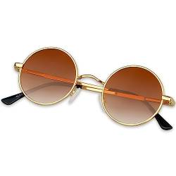 KANASTAL Sonnenbrille Herren Rund Hellbraun Gläser Runde Rave Brille Polarisiert Steampunk Vintage Sonnenbrille 90er Style UV Schutz für Fahren und Alltag von KANASTAL