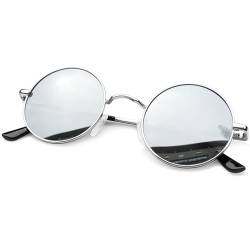 KANASTAL Sonnenbrille Herren Rund Silber Gläser Runde Rave Brille Polarisiert Steampunk Vintage Sonnenbrille 90er Style UV Schutz für Fahren und Alltag von KANASTAL