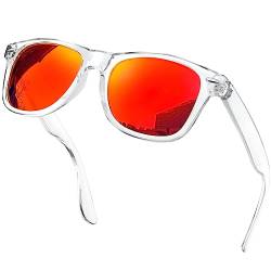 KANASTAL Sonnenbrille Herren Transparent Rot Verspiegelt Klare Linse Brille UV400 Schutz Rechteck Retro Unisex Klassische Fahrende Brille für Wandern und Alltag von KANASTAL